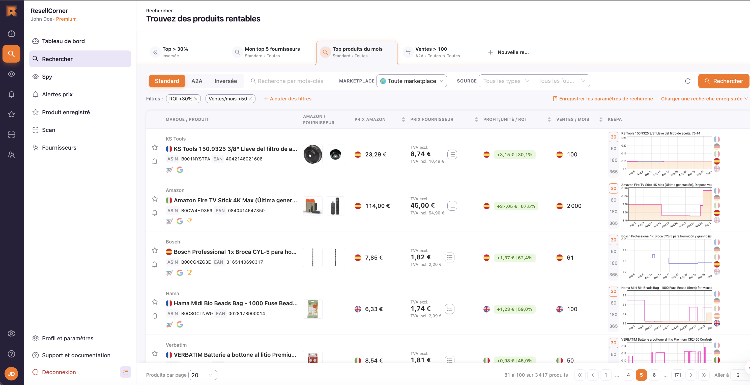 Nouvelle interface Resell Corner sur ordinateur